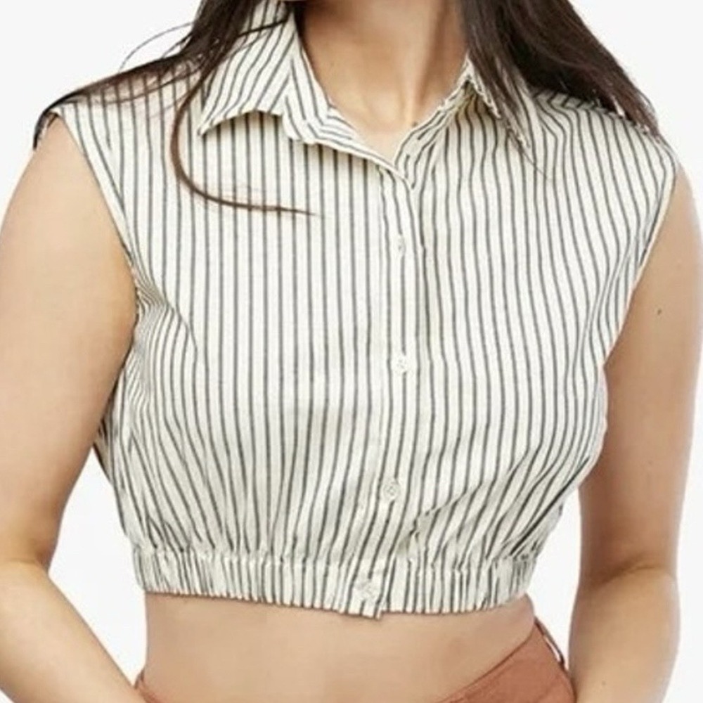 WEWOREWHAT Women's Sleeveless Popover Antique White Stripe Top Size XS ($59) NWT